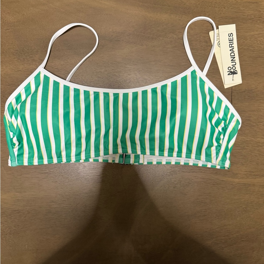 No Boundaries Green‎ and White Striped Bikini Top